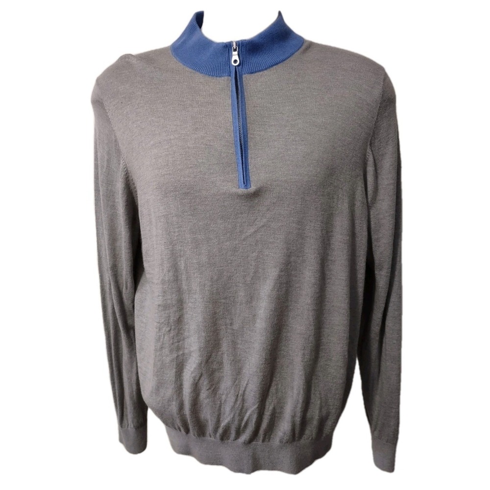 F&G Tech Quarter Zip Sweater XL Men Golf Gorp Core Grey Blue Wool Cashmere Blend